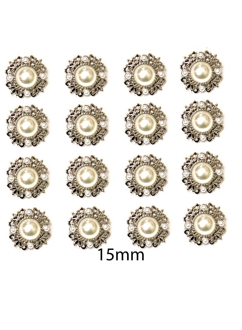 18 Pcs Luxury Pearl Buttons – Silver Metal with Faux Pearls Sewing & DIY Craft Embellishments (6pcs 20mm and 12pcs 15mm) - Image 3