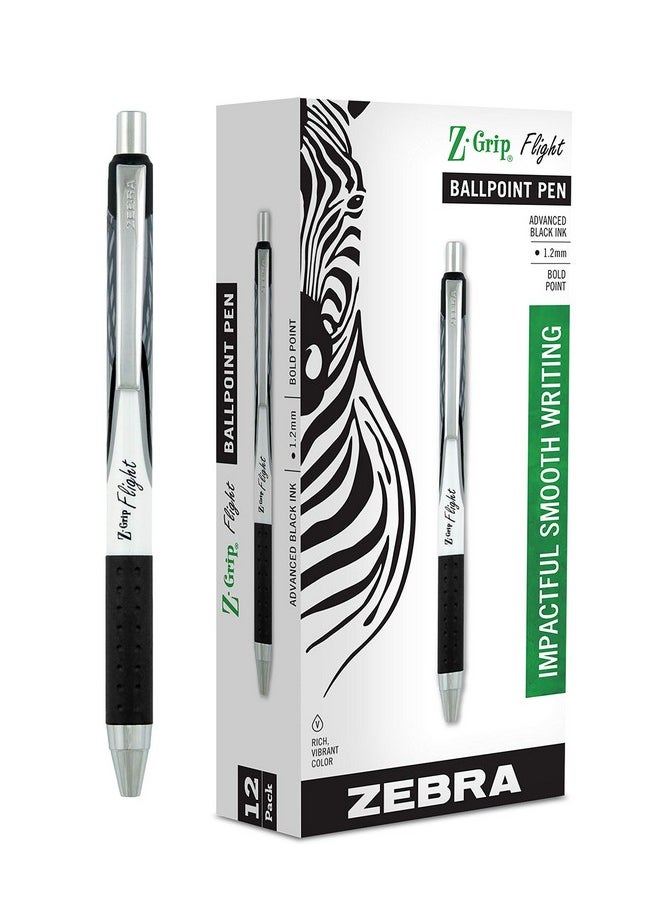 Zebra Pen Zebra Pen Z-Grip Flight Retractable Ballpoint Pen, Bold Point, 1.2mm, Black Ink, 12-Count  - Image 1