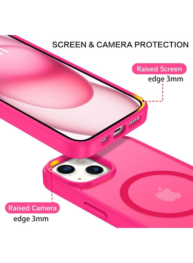 جراب هاتف مغناطيسي لهاتف iPhone 15 Plus، [متوافق مع Magsafe] تصميم نحيف غير لامع مقاوم للصدمات والصدمات والحماية من السقوط للفتيات والنساء والأولاد والرجال لهاتف iPhone 15 Plus (وردي ساخن) - Image 3
