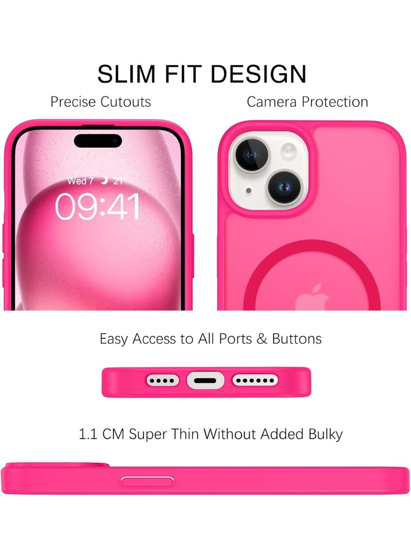 جراب هاتف مغناطيسي لهاتف iPhone 15 Plus، [متوافق مع Magsafe] تصميم نحيف غير لامع مقاوم للصدمات والصدمات والحماية من السقوط للفتيات والنساء والأولاد والرجال لهاتف iPhone 15 Plus (وردي ساخن) - Image 4