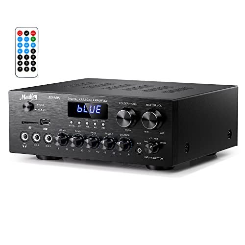 Moukey Stereo Receivers with Bluetooth 5.0, 2.0 Channel Power Audio Amplifier Stereo System w/USB, SD, AUX, RCA, MIC in w/Echo, LED for Karaoke, Home Theater Speakers, 400W Peak, 25W× 2 RMS- MAMP1 - Image 1