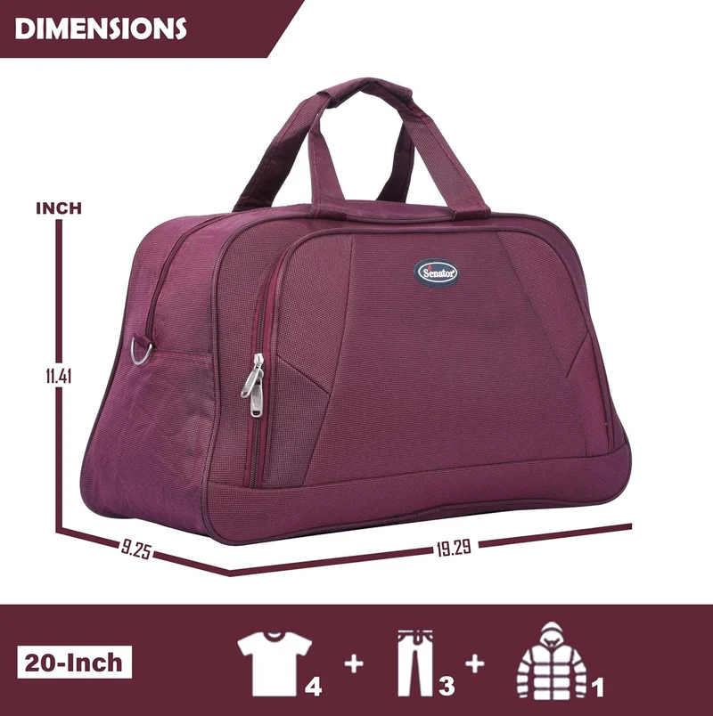 Senator 20 Travel Duffle Bag for Unisex Lightweight Nylon Bag Multi Pocket Water & Scratch Resistant Adjustable Shoulder Strap Weekend Bag Convenient Carry On Luggage for Camping Training 34L Maroon EA220  | Best Price UAE