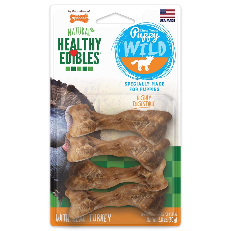 Nylabone Healthy Edibles WILD Natural Long-Lasting Turkey Flavor Bone Chew Treats for Dogs, Small/Regular (4 Count) - Image 1