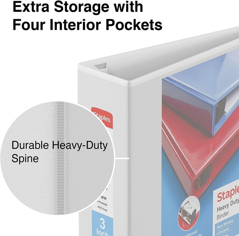 Staples 3 Inch Heavy-Duty View Binder with D-Rings (White) - Image 4