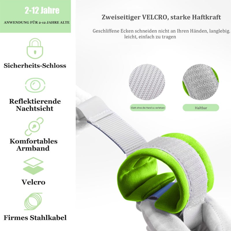 WSZCML Anti Lost Wrist Link,Toddler Harness Walking Leash with Induction Lock,Reflective Child Wrist Leashes for Baby,6.56ft Kids Leash for Supermarket Mall Airport Amusement Park Zoo Travelï¼ˆGreenï¼‰ - Image 4