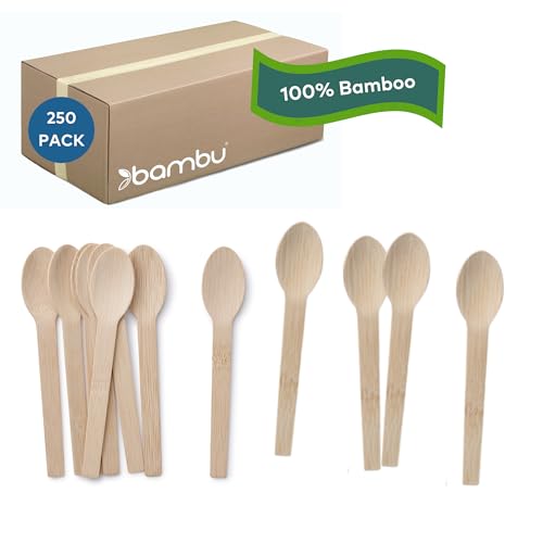 Bambu Pack of 250 - Bamboo Spoons Disposable Set, Biodegradable Eco Friendly Products, Bamboo Utensils for Events, Compostable Cutlery - Bulk Case - Image 1