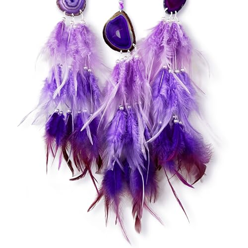 OIOVOIO Large Dream Catcher,Sun Dream Catchers with Chakra Gemstone Agate Stone,Purple Crystal Tree Life,Dream Catcher for Girls,Dream Catchers for Adults,Home Ornaments Craft Gift (Purple) - Image 5