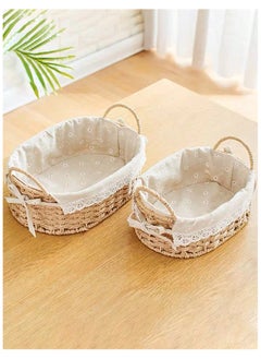 Cozy Nest Set of 2 Eco-Friendly Woven Baskets with Handles – Durable Oval Handwoven Storage Bins with Sturdy Plastic Frame, Removable Fabric Liners, and Versatile Storage for Living Room, Bedroom, Bathroom, and Nursery – Beige  - Image 3