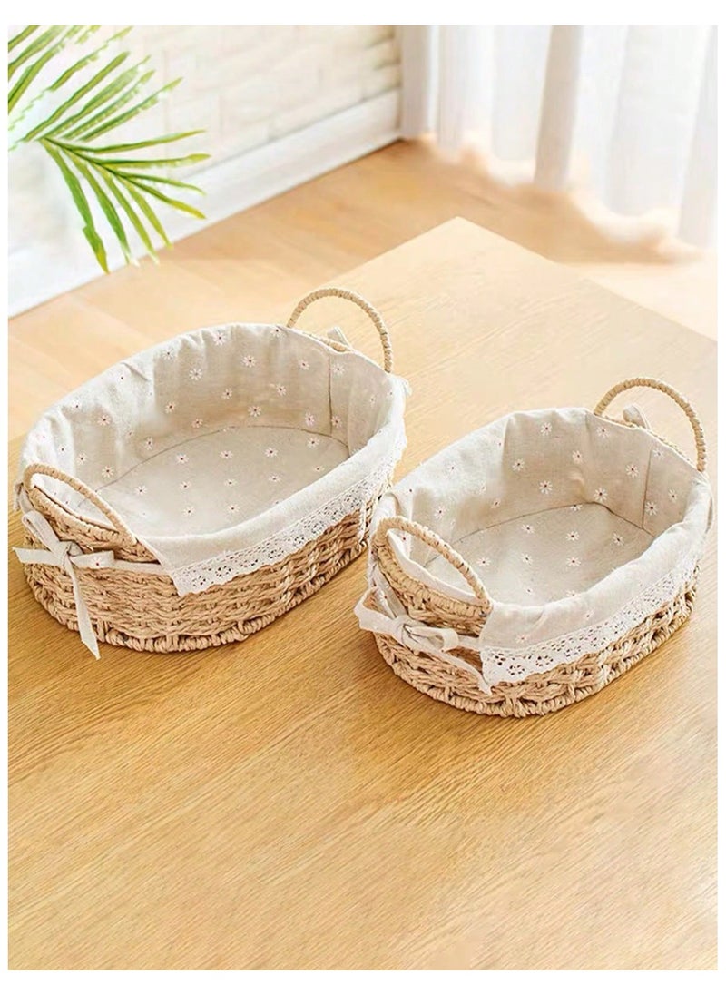 Cozy Nest Set of 2 Eco-Friendly Woven Baskets with Handles – Durable Oval Handwoven Storage Bins with Sturdy Plastic Frame, Removable Fabric Liners, and Versatile Storage for Living Room, Bedroom, Bathroom, and Nursery – Beige  - Image 3