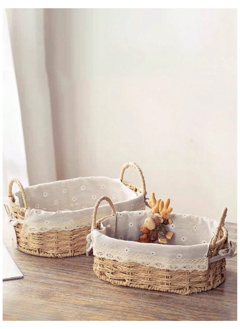 Cozy Nest Set of 2 Eco-Friendly Woven Baskets with Handles – Durable Oval Handwoven Storage Bins with Sturdy Plastic Frame, Removable Fabric Liners, and Versatile Storage for Living Room, Bedroom, Bathroom, and Nursery – Beige  - Image 4