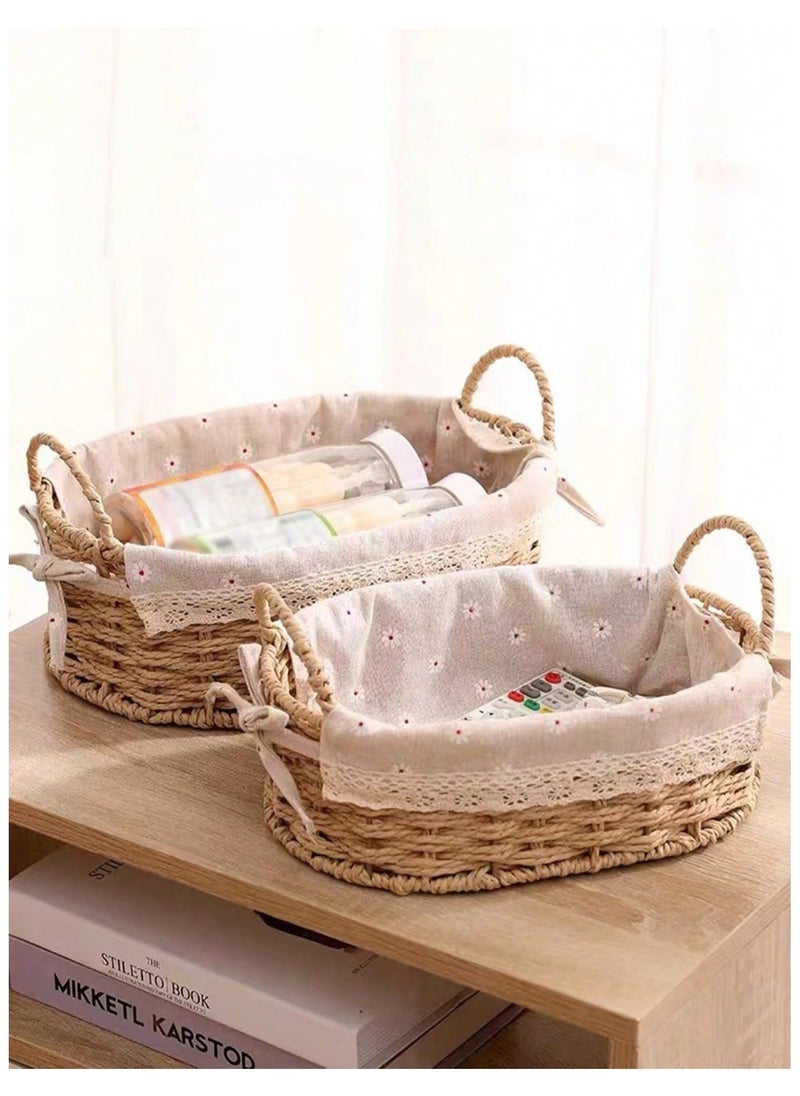 Cozy Nest Set of 2 Eco-Friendly Woven Baskets with Handles – Durable Oval Handwoven Storage Bins with Sturdy Plastic Frame, Removable Fabric Liners, and Versatile Storage for Living Room, Bedroom, Bathroom, and Nursery – Beige  - Image 1
