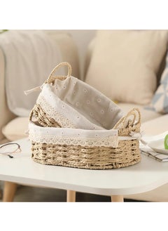 Cozy Nest Set of 2 Eco-Friendly Woven Baskets with Handles – Durable Oval Handwoven Storage Bins with Sturdy Plastic Frame, Removable Fabric Liners, and Versatile Storage for Living Room, Bedroom, Bathroom, and Nursery – Beige  - Image 2