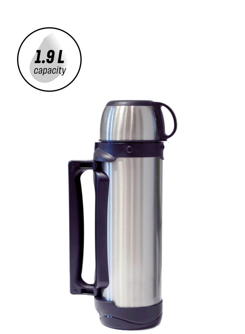 SHAHA زجاجة فراغ من الفولاذ المقاوم للصدأ مزدوجة الجدار 1.9 لتر فضي