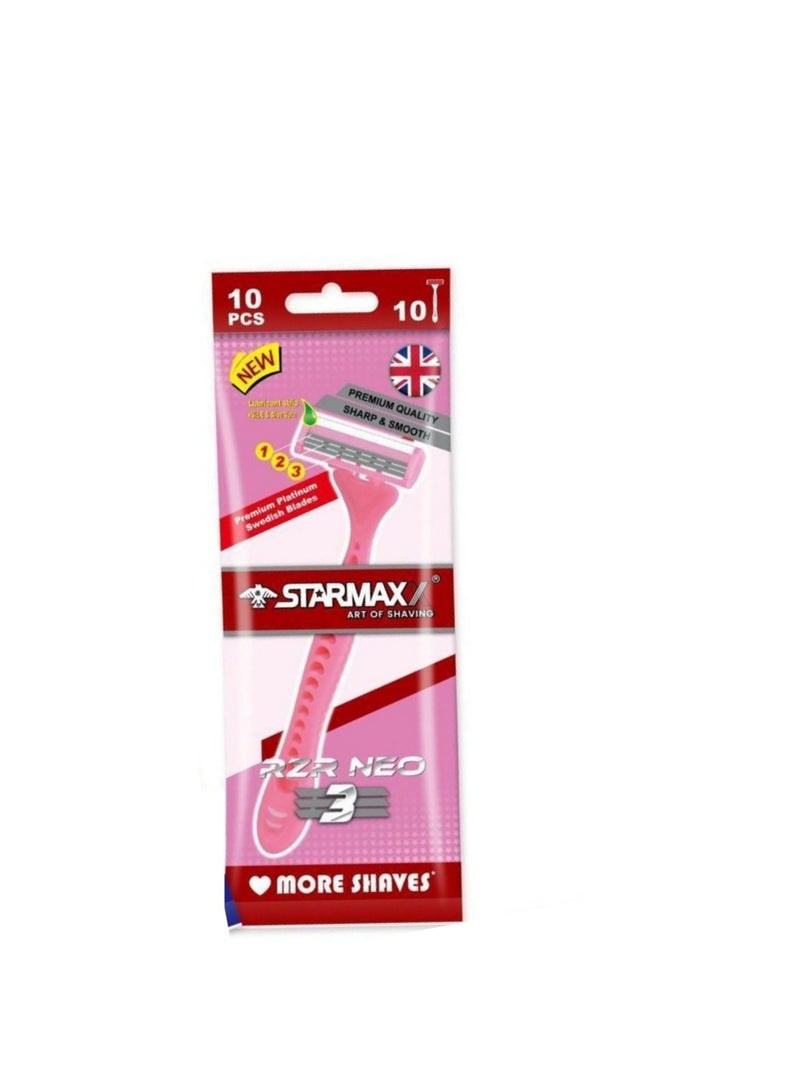 Starmaxx Triple RZR Neo Pink with Lubricant Strip - Pack of 10