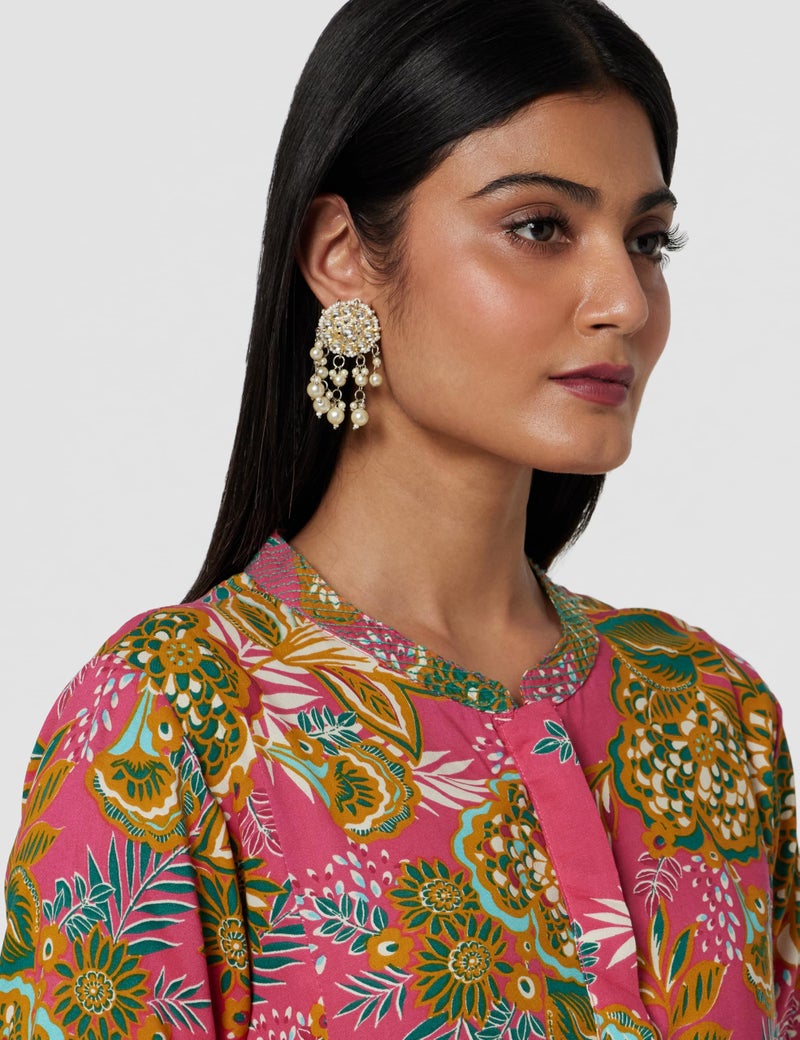 BIBA Women Printed Straight Calf Length Mix & Match (Casual D2162_Fuchsia_32, Dress) - Image 4