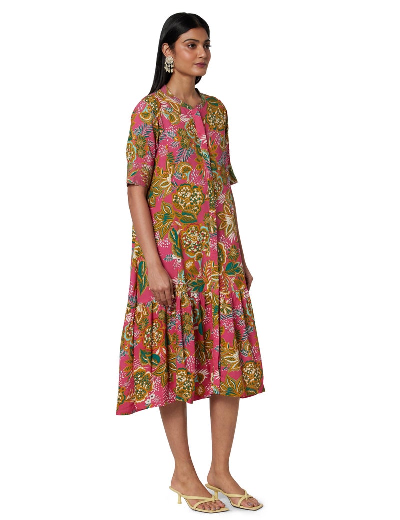 BIBA Women Printed Straight Calf Length Mix & Match (Casual D2162_Fuchsia_32, Dress) - Image 1