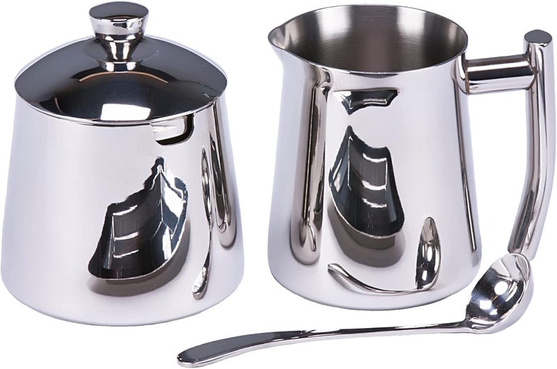 Frieling USA 18/10 Stainless Steel Sugar and Creamer Set - Coffee & Tea Accessories with 10 Oz Metal Creamer Pitcher & Sugar Bowl with Lid - Image 1