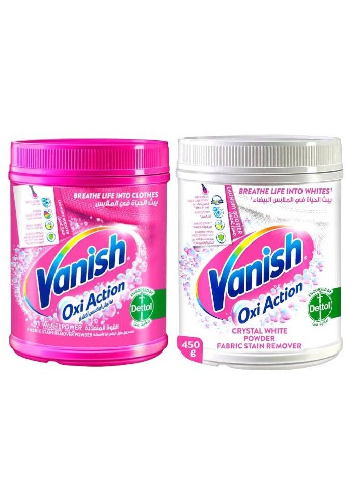 Vanish Crystal White Fabric Stain Remover Powder 450g and Multi Power Fabric Stain Remover Powder 500g - Image 1