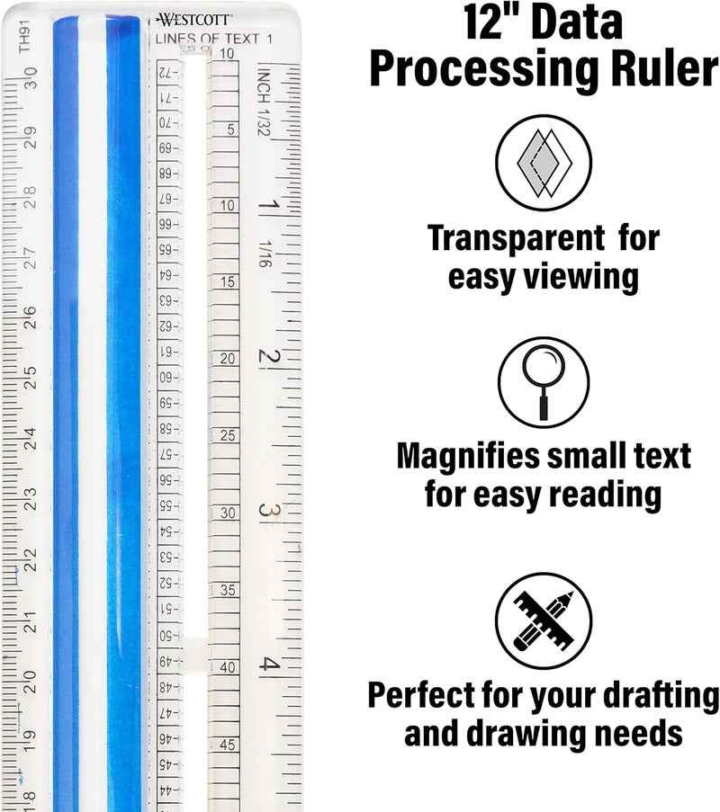 Westcott Data Processing Magnifying Ruler 12Inches Clear 14125 - Image 5