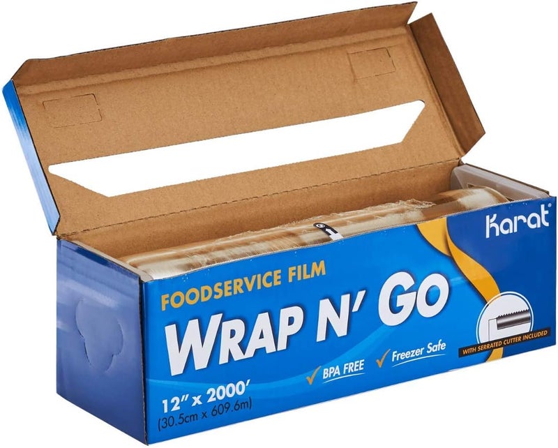Karat 12-Inch x 2000 ft WRAP N’ GO Foodservice Film with Serrated Cutter - Image 2