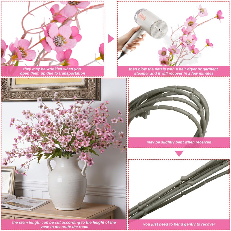 florisso Artificial Wild Flowers Indoor, 12 Pcs Long Stems Fake Flowers Pink Silk Faux Flowers for Vase Filler Table Centerpiece Floral Arrangement Home Decor, Pink - Image 4