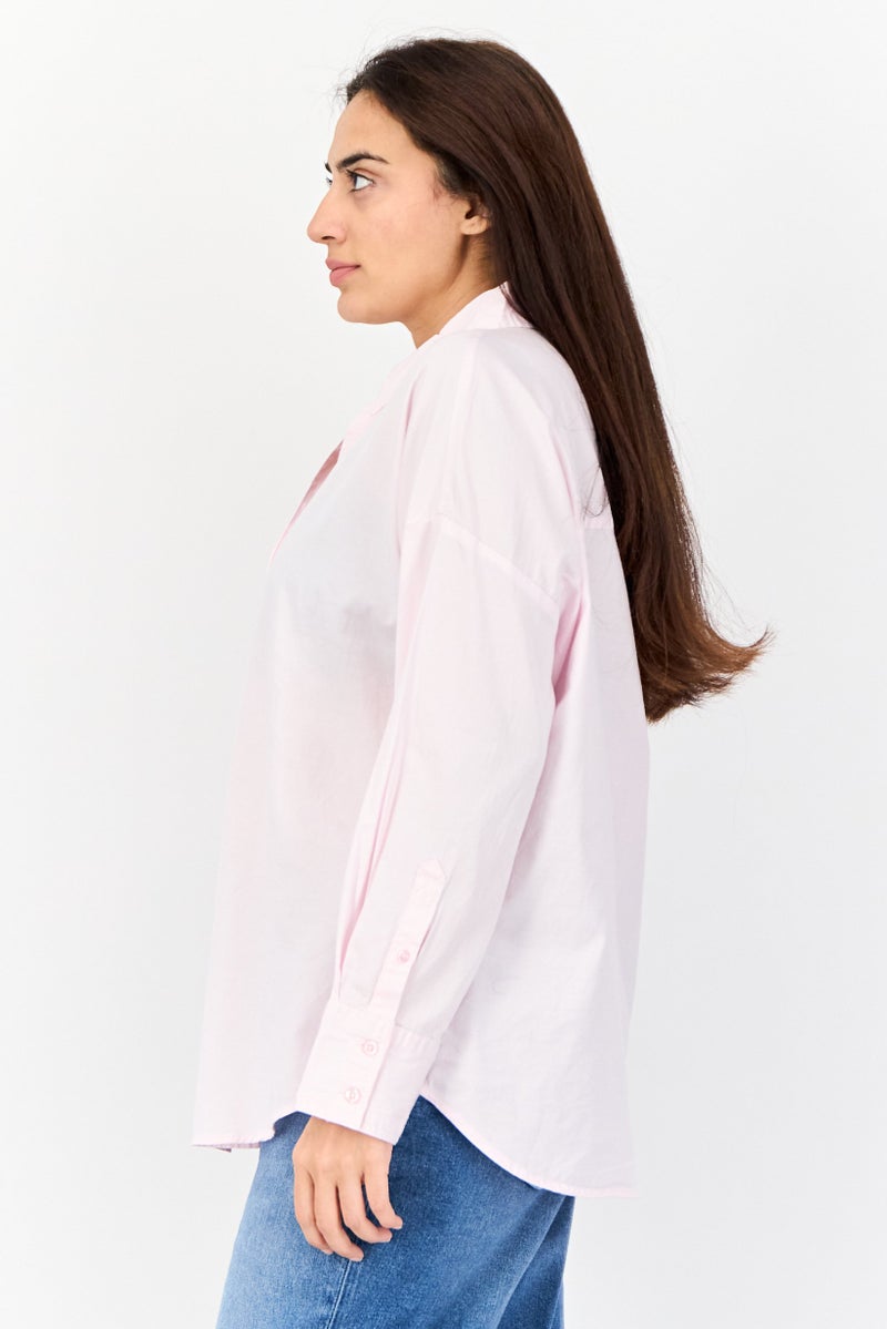 Kathy Ireland Women Pointed Neck Long Sleeve Plain Shirt, Pink - Image 2