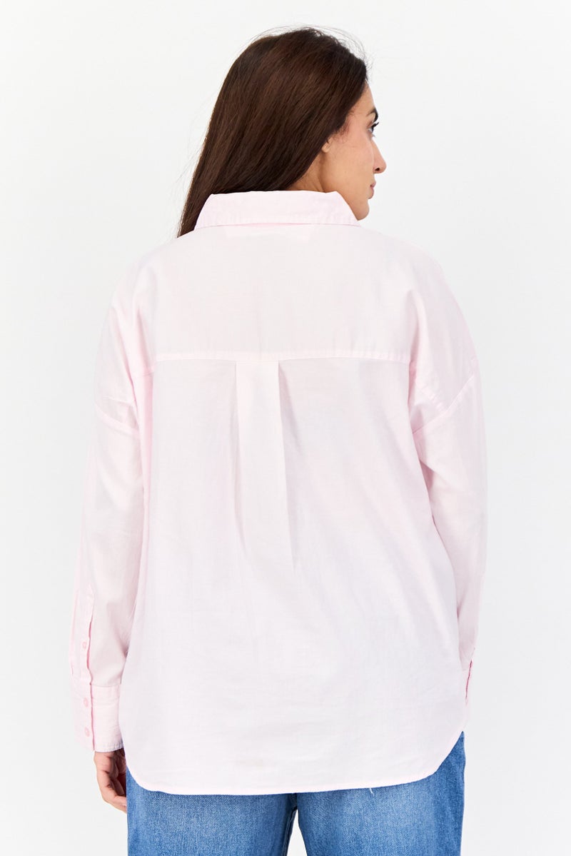 Kathy Ireland Women Pointed Neck Long Sleeve Plain Shirt, Pink - Image 4