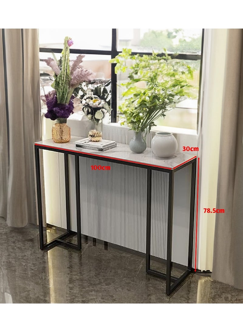 إيه جي دي طاولة جانبية معدنية ، طاولة كونسول للمدخل بسطح من الخشب، طاولة مدخل عصرية، طاولة صناعية توضع خلف الاريكة، طاولة مستطيلة الشكل لممر، للمنزل والمكتب - Image 1