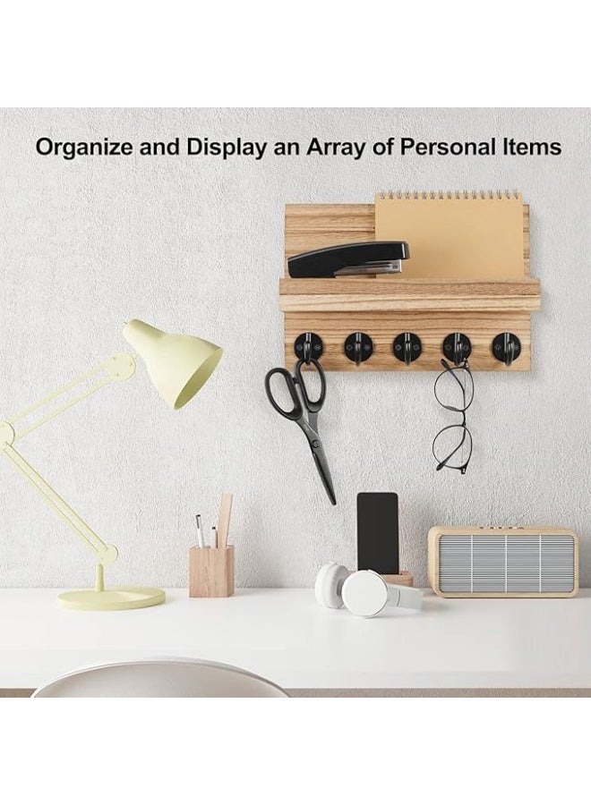 Arabest Key Holder for Wall, Decorative Key and Mail Holder with Shelf Has Large Key Hooks for Bags, Coats – Paulownia Wood Key Hanger with Mounting Hardware (9.8”W x 6.7”H x 4.2”D) (Burnt Wood) - Image 5