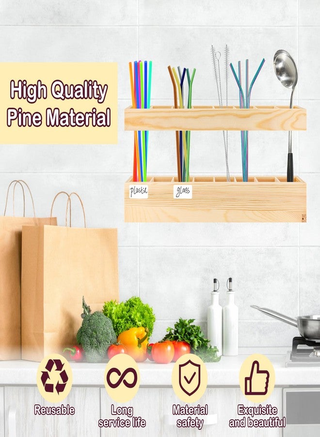 Pletpet 1+2PCS Wooden Straw Holder for Cabinet with Double Sided Adhesive Tape and Label Stickers, 8 Compartments Straw Storage Organizer Rack for Inside Cabinet Door - Image 3