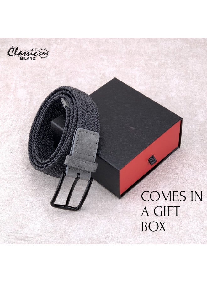Classic Milano Braided Cotton Elastic Stretch Belt for Men & Women, Woven Canvas Web Belt with Gift Box, Adjustable Men's Belt | Full Length: 110CM (Free Size - Fits up to the waist of 40 Inches / 100 CM) - Image 5