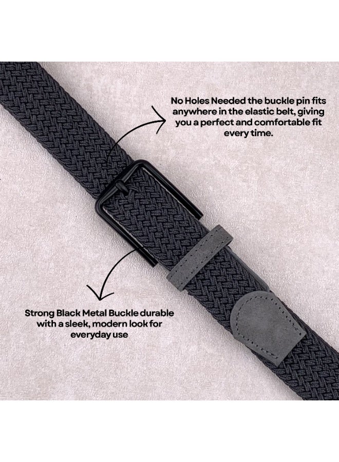 Classic Milano Braided Cotton Elastic Stretch Belt for Men & Women, Woven Canvas Web Belt with Gift Box, Adjustable Men's Belt | Full Length: 110CM (Free Size - Fits up to the waist of 40 Inches / 100 CM) - Image 3