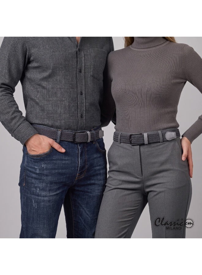 Classic Milano Braided Cotton Elastic Stretch Belt for Men & Women, Woven Canvas Web Belt with Gift Box, Adjustable Men's Belt | Full Length: 110CM (Free Size - Fits up to the waist of 40 Inches / 100 CM) - Image 2