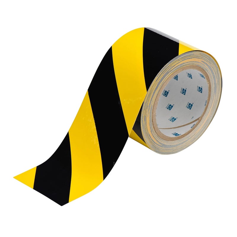 Brady ToughStripe Floor Marking Tape - Yellow and Black Diagonal Stripes, 3" Width, 100' Length - Image 1