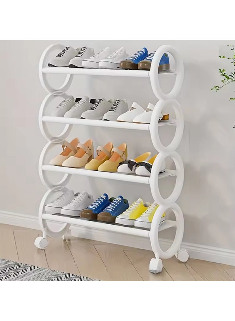LINGWEI 4-Floor Shoe Rack with Rolling Wheels and Round Design White 61x73x20cm - Image 1