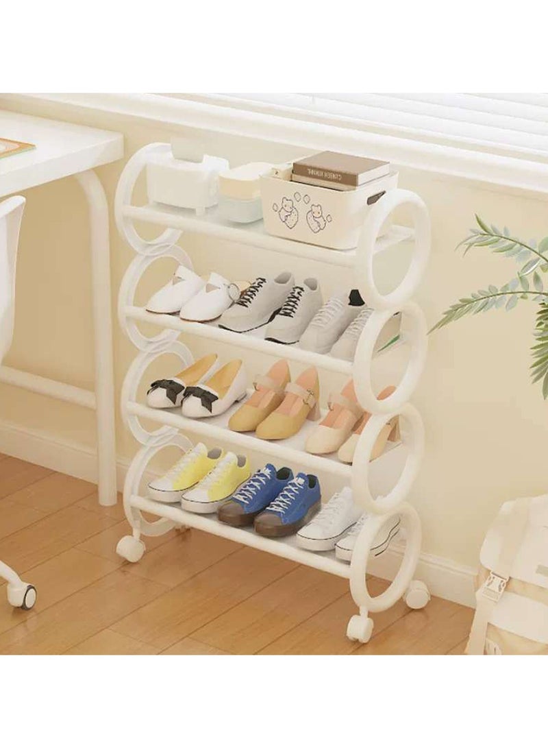 LINGWEI 4-Floor Shoe Rack with Rolling Wheels and Round Design White 61x73x20cm - Image 2