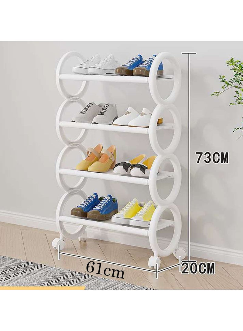 LINGWEI 4-Floor Shoe Rack with Rolling Wheels and Round Design White 61x73x20cm - Image 3