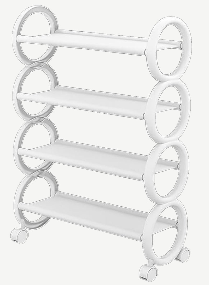 LINGWEI 4-Floor Shoe Rack with Rolling Wheels and Round Design White 61x73x20cm - Image 4