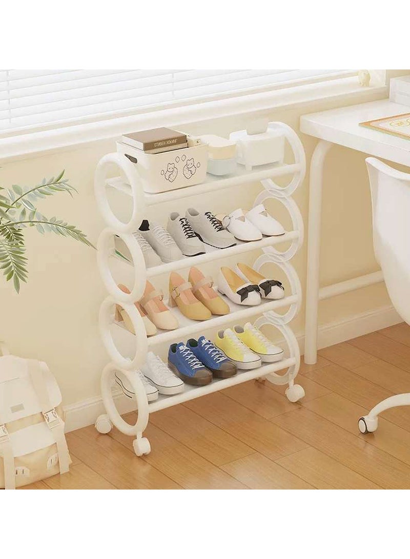 LINGWEI 4-Floor Shoe Rack with Rolling Wheels and Round Design White 61x73x20cm - Image 5