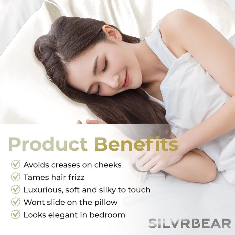 Silvr Bear Premium Solid Satin Pillow Covers + 3 Scrunchies | Aesthetic Pillowcase - Standard - 18 X 27 Inches | Great For Hair And Skin | Combo Pack (Pearl White, Satin), 250 TC, 5 Piece - Image 2