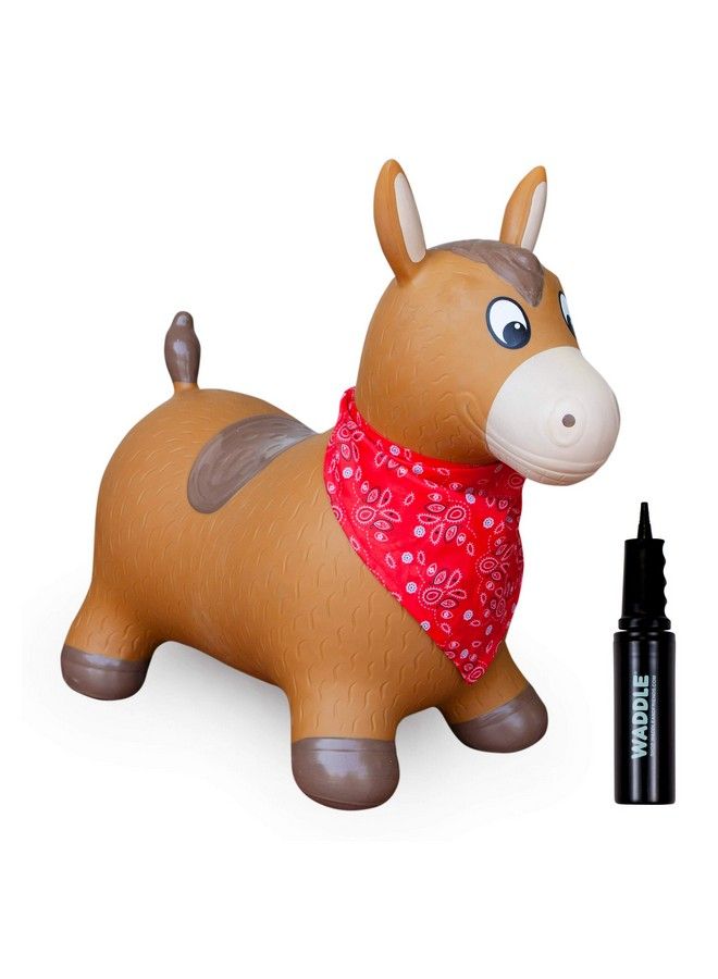 WADDLE Bouncy Hopper Inflatable Hopping Animal Indoors And Outdoors Toy For Toddlers And Kids Pump Included Boys And Girls Ages 2 Years And U (Brown Horse) - Image 2