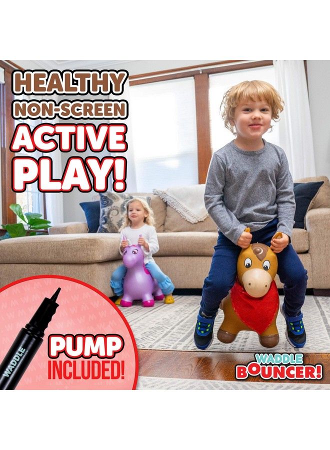 WADDLE Bouncy Hopper Inflatable Hopping Animal Indoors And Outdoors Toy For Toddlers And Kids Pump Included Boys And Girls Ages 2 Years And U (Brown Horse) - Image 3