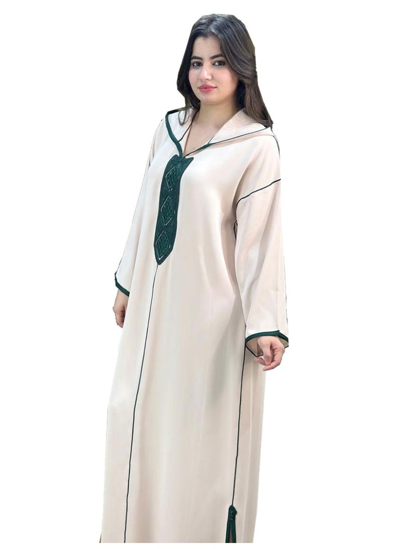 المراكشية جلابة نسائية - قفطان مغربي طويل | على الطراز القبائلي التقليدي | قماش كريب ناعم ومريح | فستان محتشم بأكمام طويلة - Image 1