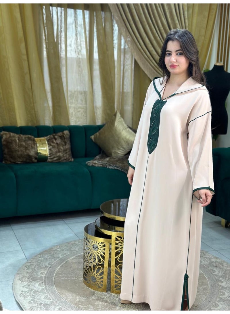 المراكشية جلابة نسائية - قفطان مغربي طويل | على الطراز القبائلي التقليدي | قماش كريب ناعم ومريح | فستان محتشم بأكمام طويلة - Image 2