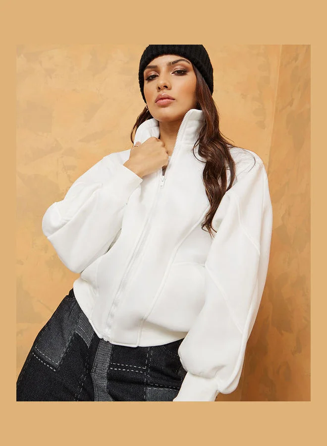 Styli Regular Length Funnel Neck Oversized Fleece Jacket