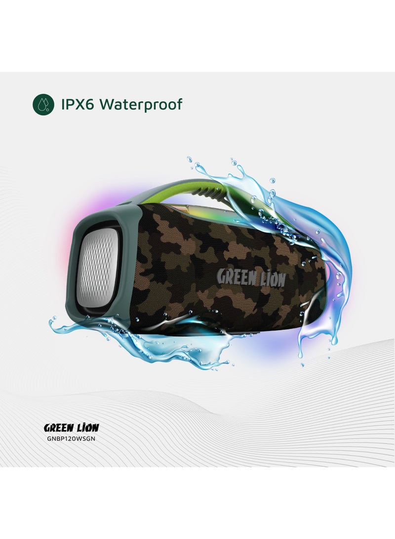 GREEN LION Beam Pro Portable Speaker with Microphone 120W / Extra Bass /  360° Audio / 8 Light Modes / Long Playing Hours /AUX/USB/TF/MIC / Music / Parties - Green - Image 5