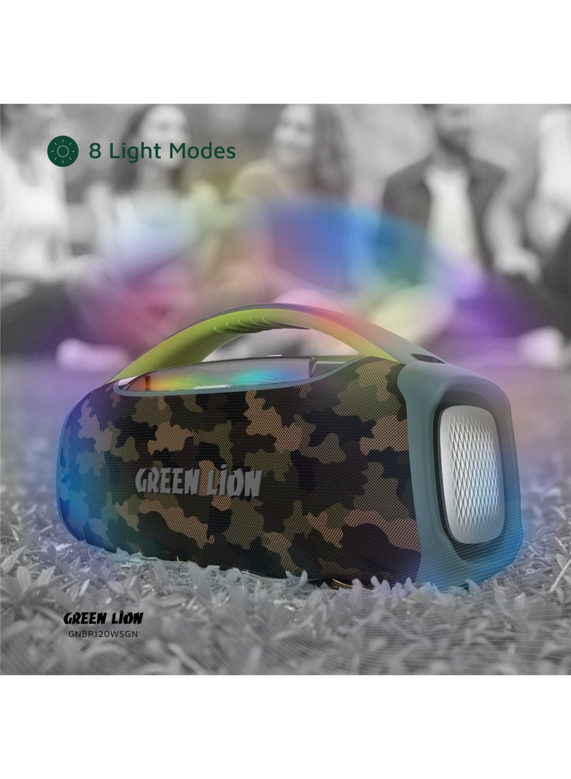 GREEN LION Beam Pro Portable Speaker with Microphone 120W / Extra Bass /  360° Audio / 8 Light Modes / Long Playing Hours /AUX/USB/TF/MIC / Music / Parties - Green - Image 4