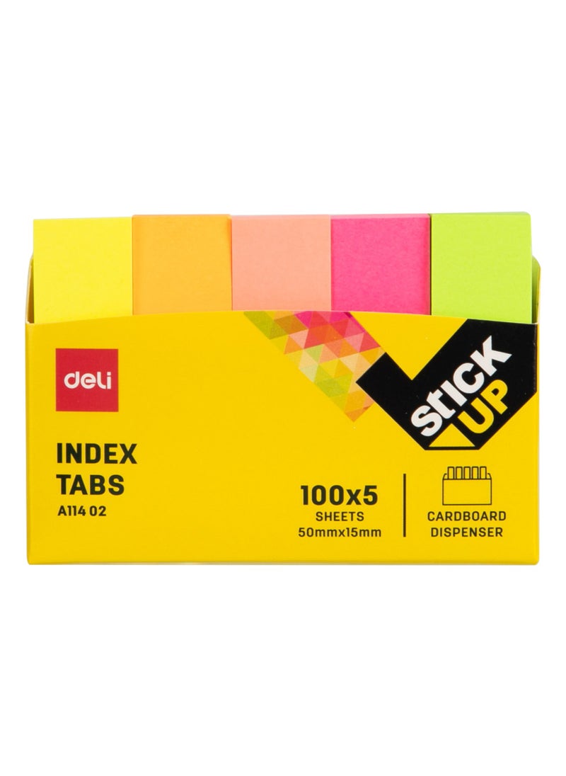 Deli - Deli A11402 Stick Up Index Tabs, 100x5 Sheets, 50mm x 15mm, Multi-Colour, Cardboard Dispenser - Image 1
