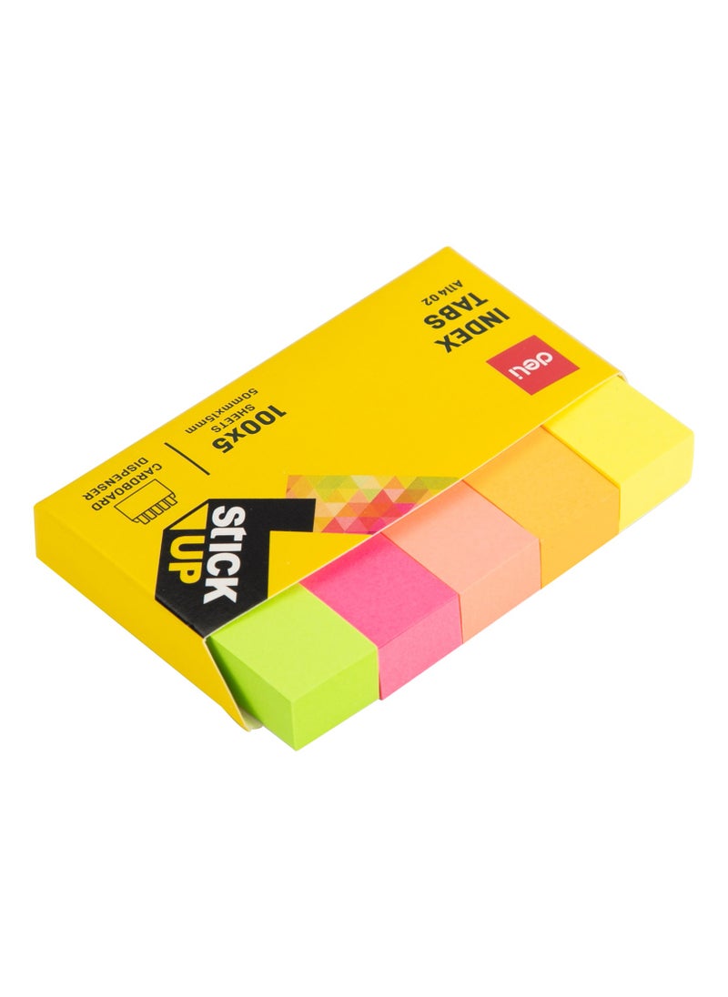 Deli - Deli A11402 Stick Up Index Tabs, 100x5 Sheets, 50mm x 15mm, Multi-Colour, Cardboard Dispenser - Image 1
