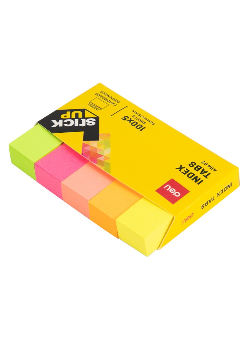 Deli - Deli A11402 Stick Up Index Tabs, 100x5 Sheets, 50mm x 15mm, Multi-Colour, Cardboard Dispenser - Image 1